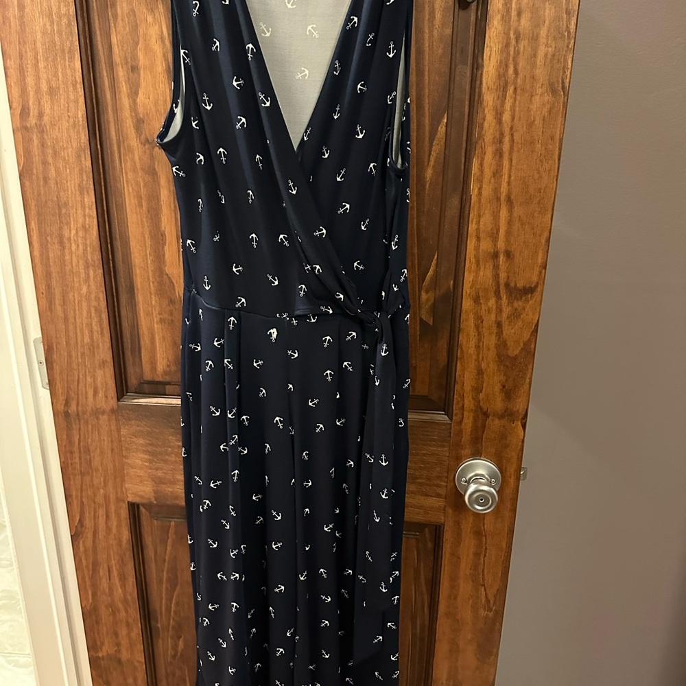 Nina Leonard Blue Sheath Romper Sleeveless V-Neck